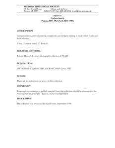 ARIZONA HISTORICAL SOCIETY 949 East Second Street Tucson, AZ[removed]Library and Archives[removed]Fax: ([removed]removed]