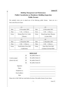 Building Management and Maintenance Public Consultation on Mandatory Building Inspection Public Forums