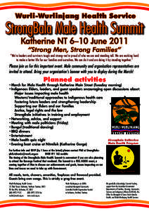 Wurli-Wurlinjang Health Service  StrongBala Male Health Summit Katherine NT 6–10 June 2011 “Strong Men, Strong Families”