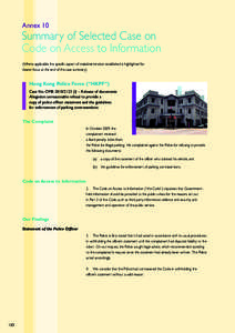 Annex 10  Summary of Selected Case on Code on Access to Information (Where applicable, the specific aspect of maladministration established is highlighted for clearer focus at the end of the case summary)