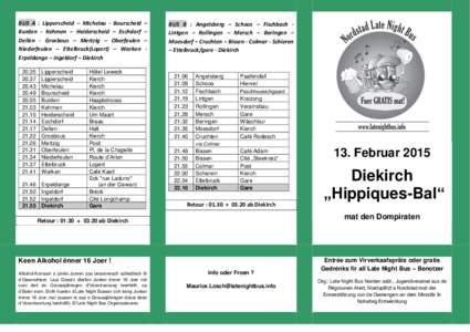 BUS A : Lipperscheid – Michelau - Bourscheid Burden - Kehmen – Heiderscheid – Eschdorf Dellen - Grosbous – Mertzig – Oberfeulen Niederfeulen – Ettelbruck(Lopert) – Warken Erpeldange – Ingeldorf – Diekir