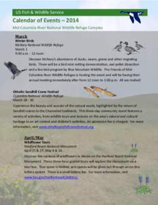 US Fish & Wildlife Service  Calendar of Events – 2014 Mid-Columbia River National Wildlife Refuge Complex March Winter Birds