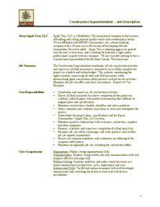 Construction Superintendent – Job Description  About Apple Tree, LLC