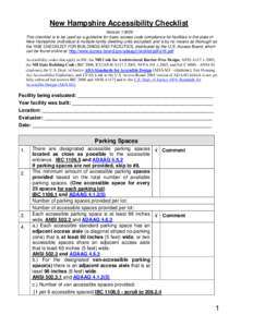 New Hampshire Accessibility Checklist Version[removed]This checklist is to be used as a guideline for basic access code compliance for facilities in the state of New Hampshire (individual & multiple family dwelling units 