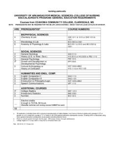 nursing.uams.edu  UNIVERSITY OF ARKANSAS FOR MEDICAL SCIENCES--COLLEGE OF NURSING BACCALAUREATE PROGRAM--GENERAL EDUCATION REQUIREMENTS Courses from COAHOMA COMMUNITY COLLEGE, CLARKSDALE, MS NOTE: