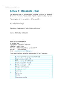 1  Copyright works: seeking the lost Annex F: Response Form The Department may, in accordance with the Code of Practice on Access to