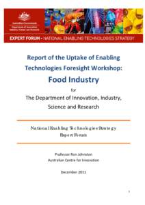 Report of the Uptake of Enabling Technologies Foresight Workshop: Food Industry for