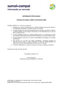 INFORMAÇÃO PRIVILEGIADA PARCERIA DA SUMOL+COMPAL COM GRUPO DAMM