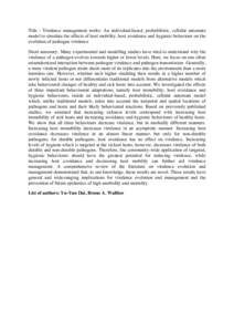 Title : Virulence management works: An individual-based, probabilistic, cellular automata model to simulate the effects of host mobility, host avoidance and hygienic behaviour on the evolution of pathogen virulence Short