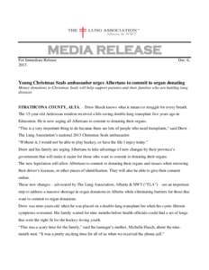 MEDIA RELEASE For Immediate Release 2013 Dec. 6,