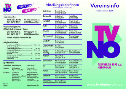 Abteilungsleiter/innen  Sport Spiel  im TV 1893 e.V. Nieder-Olm