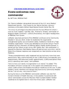 [FOR MORE EVANS ARTICLES, CLICK HERE]  Evans welcomes new commander By Jeff Troth, MEDDAC PAO