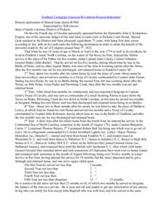 Southern Campaign American Revolution Pension Statements Pension application of Sherod Gean (Jean) R3960 Transcribed by Will Graves State of South Carolina, District of Pickens On this the Fourth day of October personall