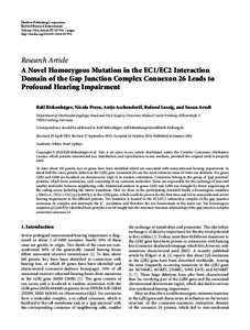 A Novel Homozygous Mutation in the EC1/EC2 Interaction Domain of the Gap Junction Complex Connexon 26 Leads to Profound Hearing Impairment