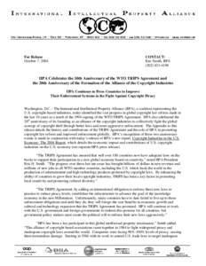 IIPA Press Release on IIPA 10 and TRIPS 20