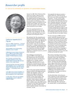 Researcher profile Dr. Samuel So addresses an epidemic of a preventable disease Samuel So, MD, FACS, Director of the Asian Liver Center, Director of the Liver Cancer Program, and the Liu