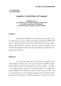 LC Paper No. CB[removed]) For consideration on 26 March 2004 Legislative Council Panel on Transport Staffing Proposal