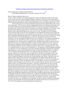 Southern Campaigns American Revolution Pension Statements and Rosters Pension Application of Benjamin Johnson R5674 VA Transcribed and annotated by C. Leon Harris. Revised 3 Nov[removed]State of Virginia, Kanawha County to