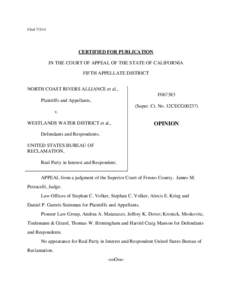 Filed[removed]CERTIFIED FOR PUBLICATION IN THE COURT OF APPEAL OF THE STATE OF CALIFORNIA FIFTH APPELLATE DISTRICT NORTH COAST RIVERS ALLIANCE et al.,