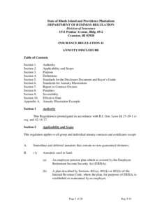 State of Rhode Island and Providence Plantations DEPARTMENT OF BUSINESS REGULATION Division of Insurance 1511 Pontiac Avenue, Bldg[removed]Cranston, RI[removed]INSURANCE REGULATION 41