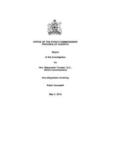 OFFICE OF THE ETHICS COMMISSIONER PROVINCE OF ALBERTA Report of the Investigation by