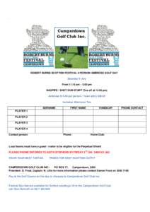 `  Camperdown Golf Club Inc.  ROBERT BURNS SCOTTISH FESTIVAL 4 PERSON AMBROSE GOLF DAY