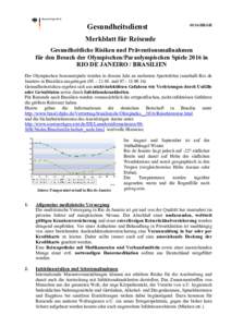 GesundheitsdienstDB/GB Merkblatt für Reisende Gesundheitliche Risiken und Präventionsmaßnahmen