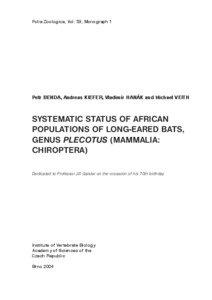 Folia Zoologica, Vol. 53, Monograph 1  Petr BENDA, Andreas KIEFER, Vladimír HANÁK and Michael VEITH