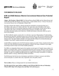 EUB and NEB Release Alberta Conventional Natural Gas Potential Report