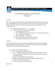 Water Information Strategies Workgroup Meeting New Orleans, LA May 5, 2011 Attendees: Peter Tennant, Mary Skopec, Gary Rowe, Jeff Ostermiller, Leslie McGeorge, Tony Shaw, Greg Pettit, Gary Kohlhepp, Gary Rosenlieb, Barb 