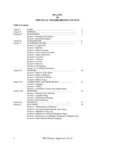BYLAWS OF THE P.I.C.O. NEIGHBORHOOD COUNCIL Table of Contents Article I Article II