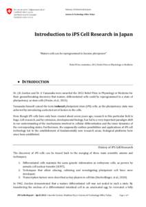 Embassy of Switzerland in Japan  Science & Technology Office Tokyo Introduction to iPS Cell Research in Japan