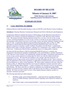 BOARD OF HEALTH Minutes of January 8, 2007 Public Hearing to take testimony regarding proposed Amendments to Article IV  SUMMARY OF ITEMS