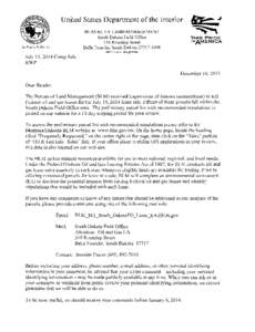 Dear Reader Letter July 15, 2014 Oil and Gas Lease Sale