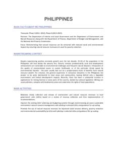 PHILIPPINES BASIC FACTS ABOUT PEI PHILIPPINES Timescale: Phase I (2011–2012), Phase II[removed]Partners: The Department of Interior and Local Government and the Department of Environment and Natural Resources alon