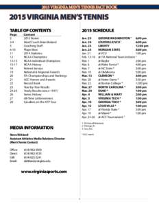 2015 VIRGINIA MEN’S TENNIS FACT BOOK[removed]virginia men’s tennis TABLE OF CONTENTS[removed]SCHEDULE