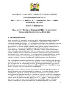 MINISTRY OF ENVIRONMENT, WATER AND NATURAL RESOURCES STATE DEPARTMENT OF WATER KENYA COASTAL REGION WATER SECURITY AND CLIMATE RESILIENCE PROJECT