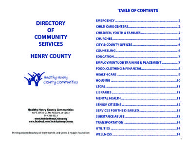 TABLE OF CONTENTS  DIRECTORY OF COMMUNITY SERVICES