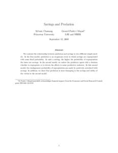 Savings and Predation Sylvain Chassang Princeton University Gerard Padro i Miquel LSE and NBER