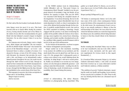 READING THE QUEST FOR “THE HUMAN” IN JOHN BERGER: SCATTERED NOTES FROM THE BACK OF THE MAGIC BUS Jorge A. Campos University of Chicago