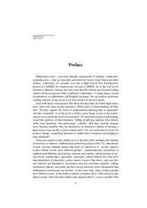 Assessing Mathematical Proficiency MSRI Publications Volume 53, 2007 Preface Mathematics tests — and more broadly, assessments of students’ mathematical proficiency — play an extremely powerful role in the United S