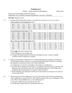 Problem Set 1 UN0701 – Engineering Risk and Reliability WinterInstructors: Dr. M. Pandey and Dr. M. Jyrkama