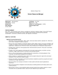 Seldovia Village Tribe  Human Resources Manager Department: Administrative FLSA Status: Exempt