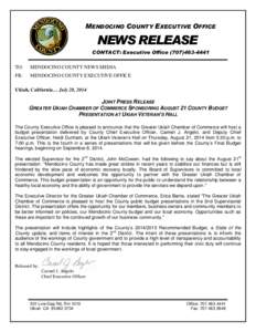 MENDOCINO COUNTY EXECUTIVE OFFICE  NEWS RELEASE CONTACT: Executive Office[removed]TO: