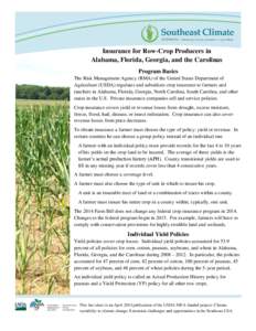 Insurance for Row-Crop Producers in Alabama, Florida, Georgia, and the Carolinas Subtitle (14 pt) Program Basics