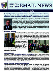 LINCOLN COLLEGE EMAIL NEWS Michaelmas 2012