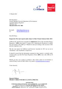 31 March[removed]Mr Chris Pattas General Manager Network Operations & Development Australian Energy Regulator GPO Box 520