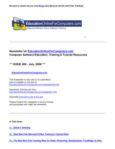 July 2009 Newsletter for EducationOnlineforComputers.com: Free Computer Software Training & Tutorials