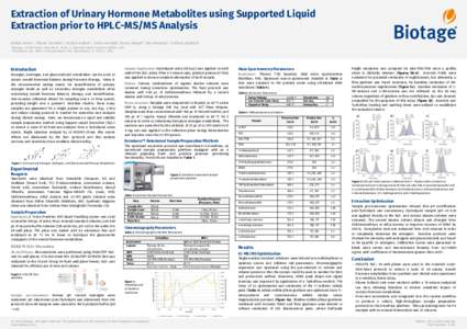 Extraction of Urinary Hormone Metabolites using Supported Liquid Extraction prior to HPLC-MS/MS Analysis Kristin Jones1, Tifanie Vansach2, Kristyn Astern2, Victor Vandell 1, Bruce Kempf1, Dan Menasco1 & Elena Gairloch1 1