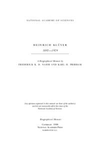 national academy of sciences  Heinrich KlÜver 1897—1979